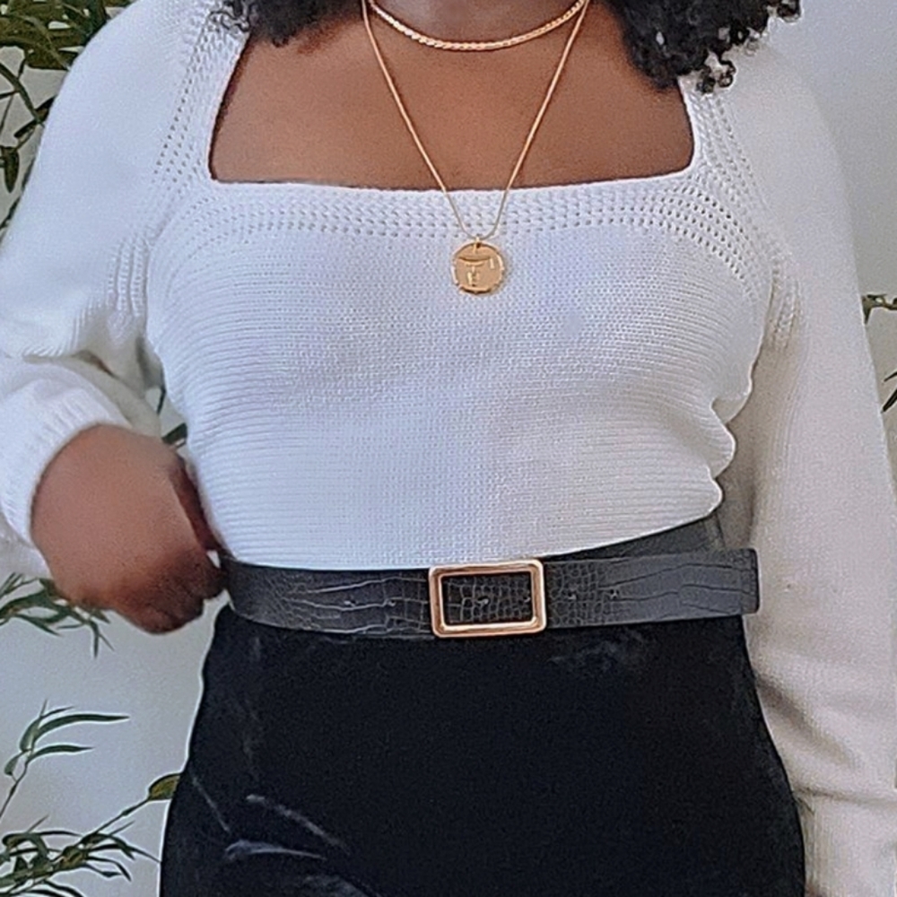 Express Square neck fitted pullover sweater